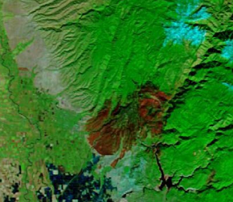Satellite image of Paradise and the Sierra Nevada foothills east of Chico, California, United States on 25 Nov 2018, after the event.