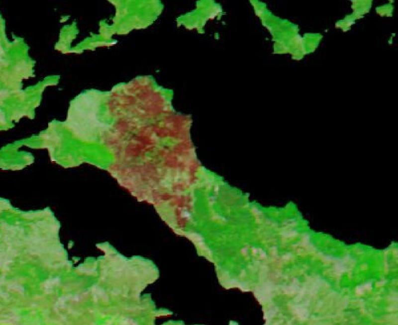 Satellite image of Northern Evia, Greece on 17 Aug 2021, after the event.