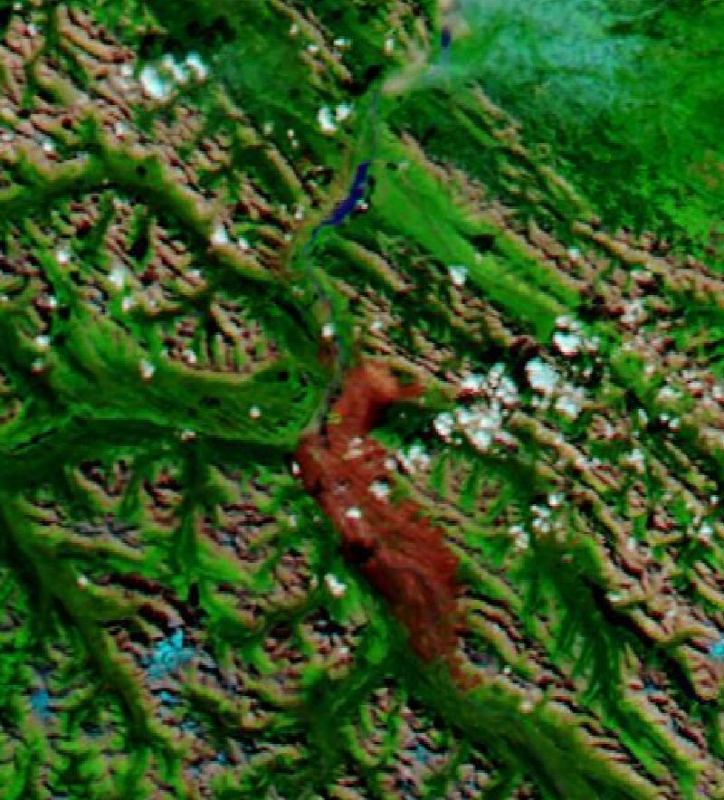 Satellite image of Jasper National Park and the Jasper townsite, Alberta, Canada on 1 Sep 2024, after the event.