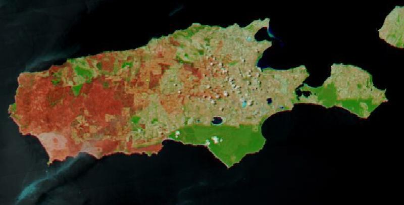 Satellite image of Kangaroo Island, South Australia on 21 Jan 2020, after the event.
