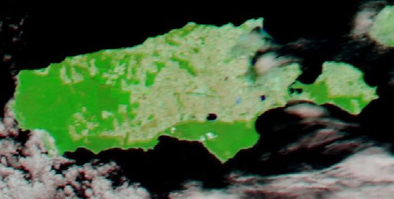 Satellite image of Kangaroo Island, South Australia on 14 Dec 2019, before the event, in false colour (MODIS bands 7-2-1).