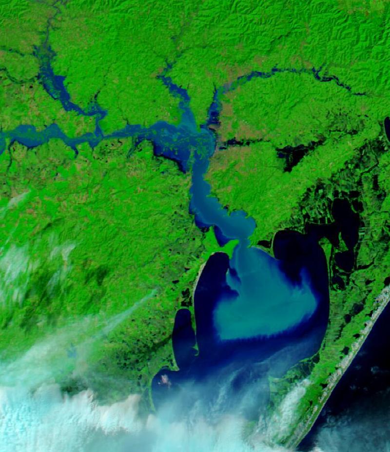 Satellite image of Porto Alegre, the Guaíba and the Patos Lagoon, Rio Grande do Sul, Brazil on 6 May 2024, after the event.