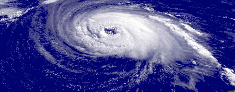 Close-up satellite image of Hurricane Isabel on 15 September 2003, showing its clearly defined eye