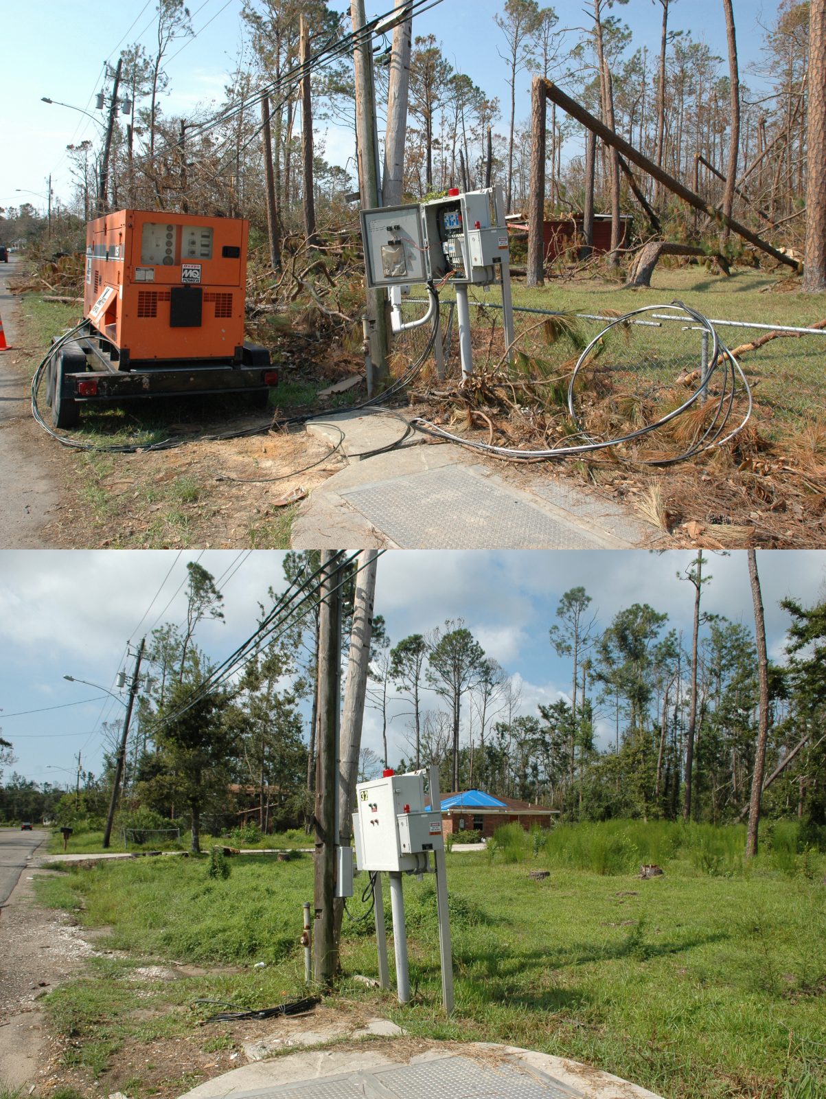 A portable generator in use in Waveland, Mississippi, after Hurricane Katrina