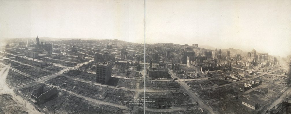 Bird's-eye view of the ruins of San Francisco after the 18 April 1906 earthquake