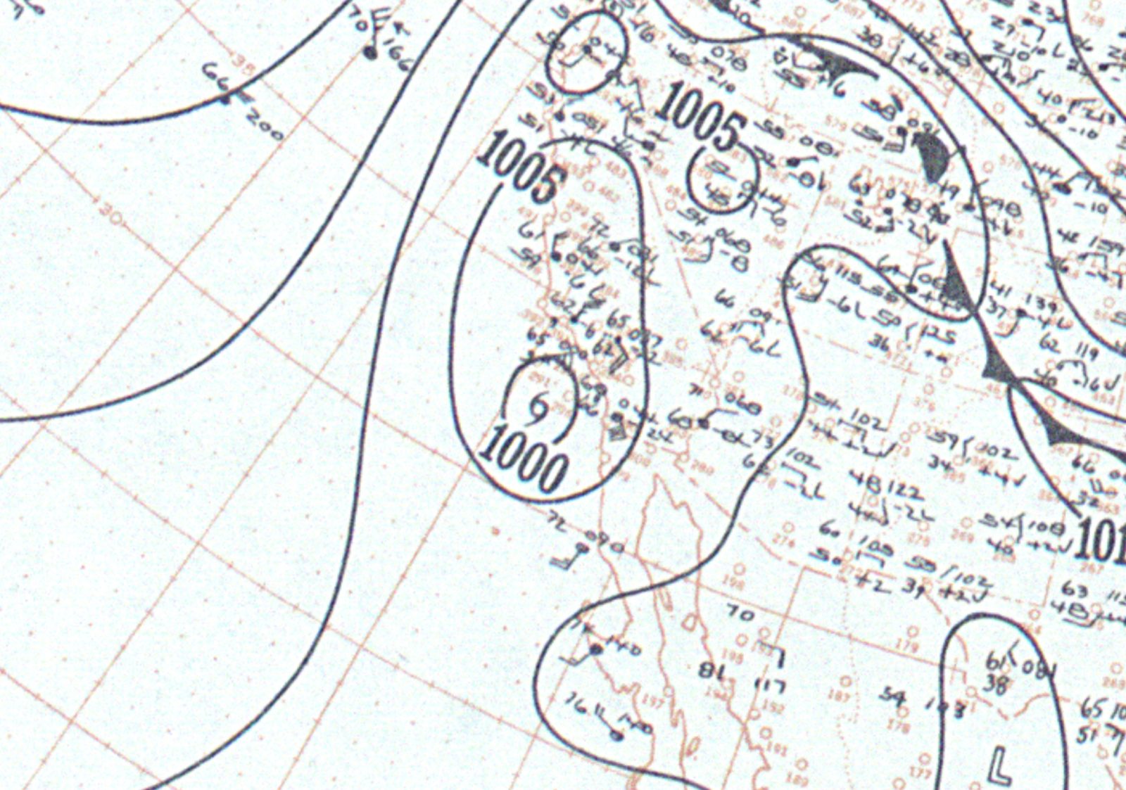 Surface weather map for 25 September 1939 showing the tropical storm off Southern California as it neared landfall