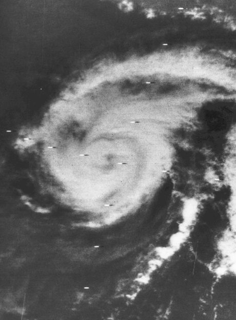 Satellite image of the 1970 Bhola cyclone over the Bay of Bengal on 12 November 1970