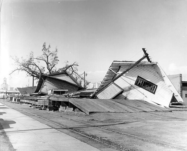 Destroyed buildings in Newberg, Oregon after the 12 October 1962 Columbus Day Storm