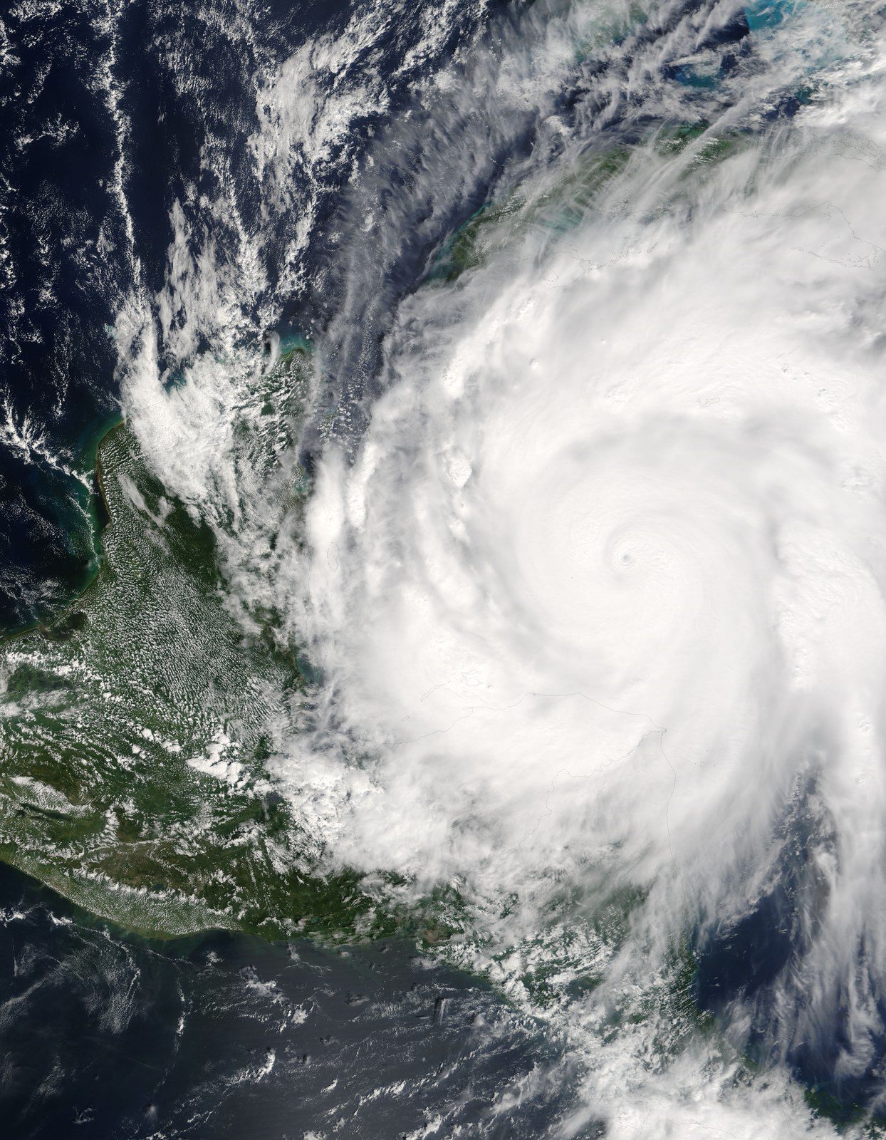 Satellite image of Hurricane Wilma as a powerful Category 5 hurricane on 19 October 2005, taken by NASA's Terra satellite